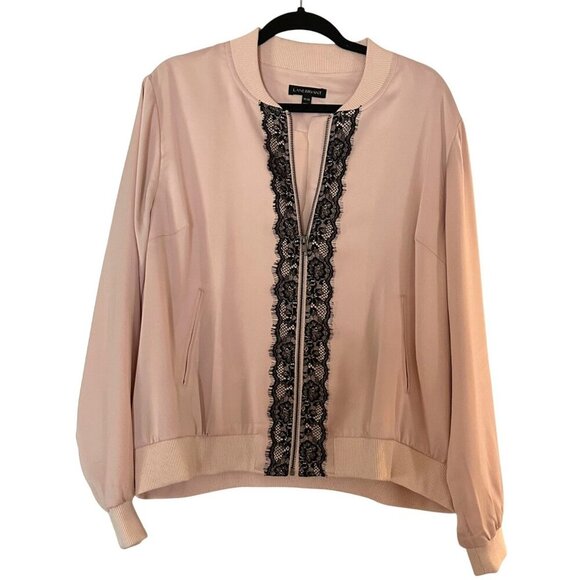 Lane Bryant Womens Bomber Jacket Black Pink Size 18 20 Soft Comfortable - Picture 1 of 4